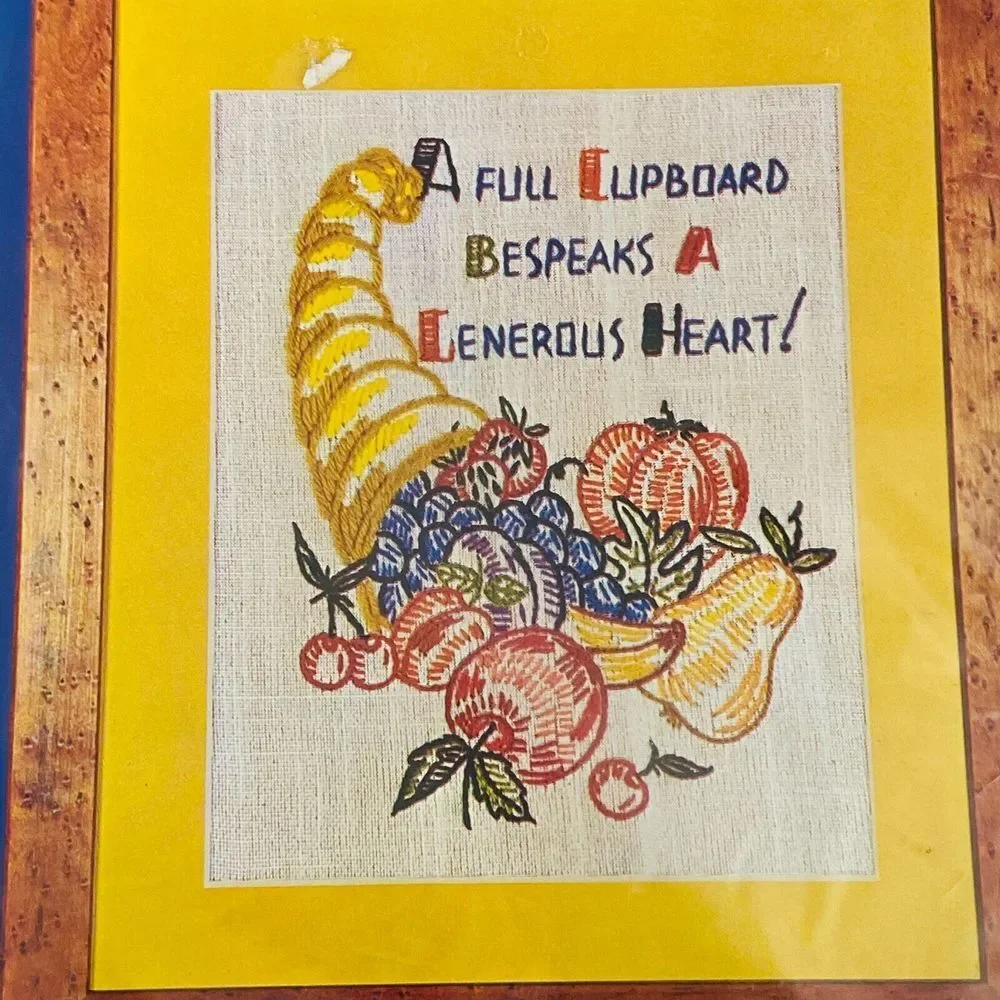 Vtg Vogart #2305‎ Cornucopia Full Cupboard Generous Heart Crewel Embroidery Kit